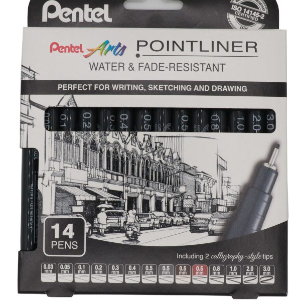 PENTEL Fineliner Pigment max. 3mm YS20P-14 POINTLINER, schwarz 14 Stück