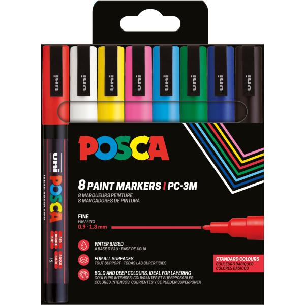 POSCA Marker 0.9-1.3mm PC-3M 8P 8 Farben ass.