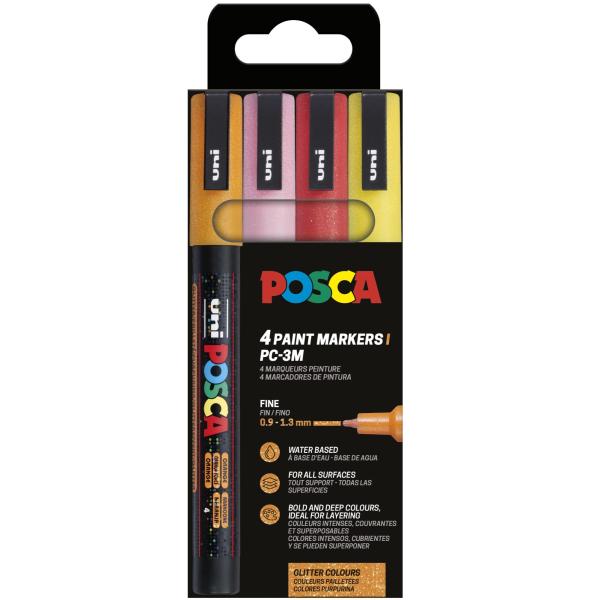 POSCA Marker 0.9-1.3mm PC-3ML 4P SE Warm Sparkling 4 Farben