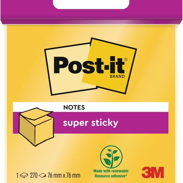 POST-IT Haftnotizen Würfel 76x76mm 2014-S Super Sticky neongelb 270 Bl.