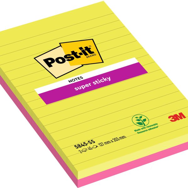 POST-IT Block Super Sticky 125x200mm 5845-SSEU grün/pink, 2x45 Blatt, liniert