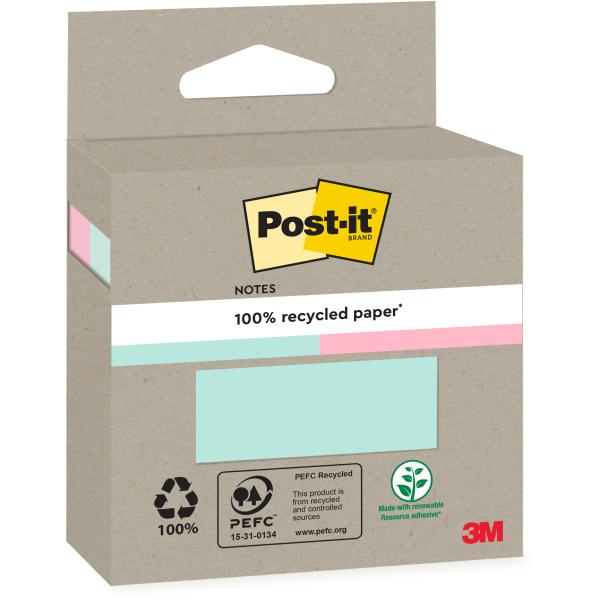 POST-IT Haftnotizen Recycling 76x76mm 6820R-2LM rosa und grün 2x100 Blatt