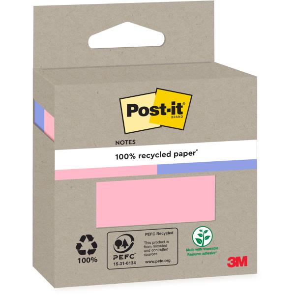 POST-IT Haftnotizen Recycling 76x76mm 6820R-2PB blau und pink 2x100 Blatt