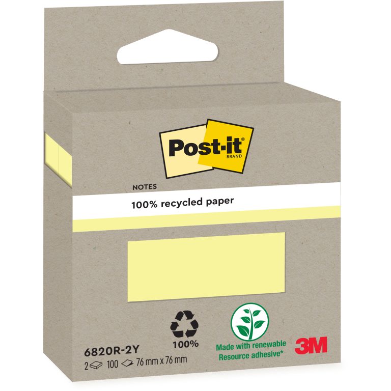 POST-IT Haftnotizen Recycling 76x76mm 6820R-2Y gelb 2x100 Blatt