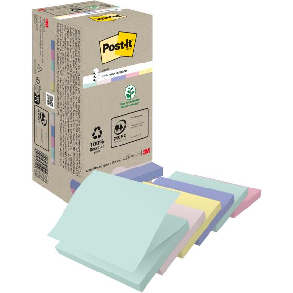 POST-IT Green Z-Notes 76x76mm R330-1RPT Recycling, 100 Blatt 16 Stück