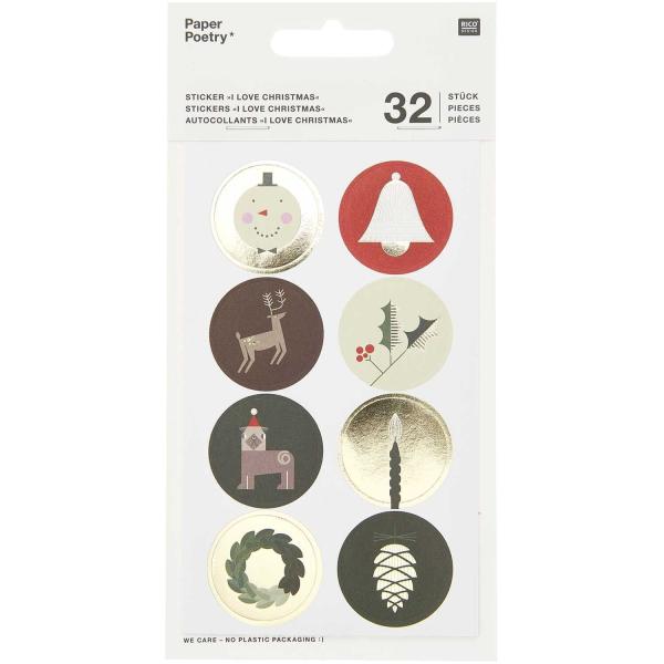 RICO DESIGN Sticker I love Christmas 300488 32 Stück
