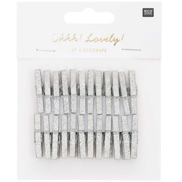 RICO DESIGN Deko-Clips Glitter 3cm 7040.30.89 silber 24 Stück