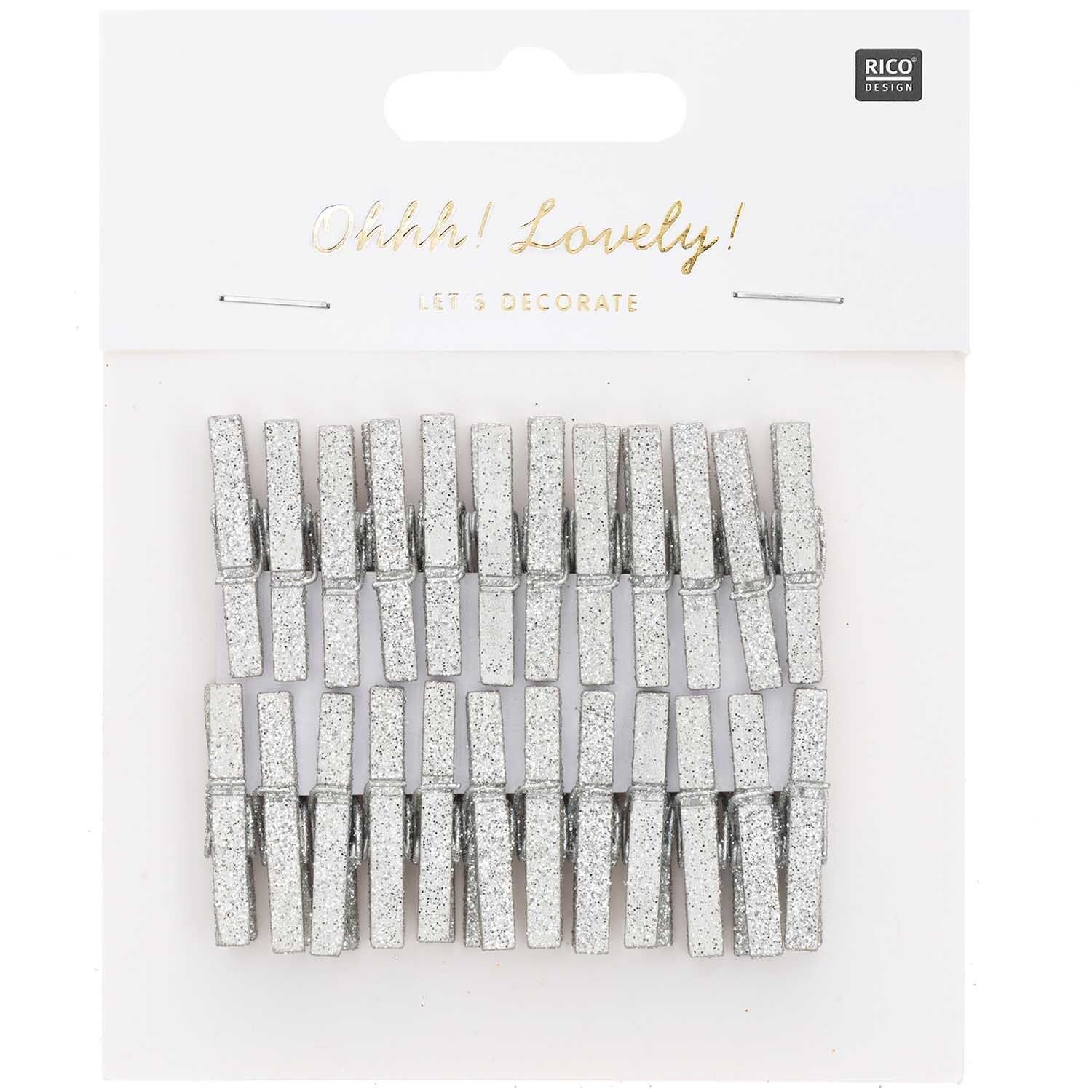 RICO-DESIGN-7040.30.89-4051271476113 RICO DESIGN Deko-Clips Glitter 3cm 7040.30.89 silber 24 Stück – Hochwertig & günstig bei ShopDeca