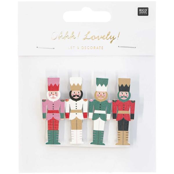 RICO DESIGN Deko-Clips Nussknacker 4.8cm 7040.31.22 4 Stück