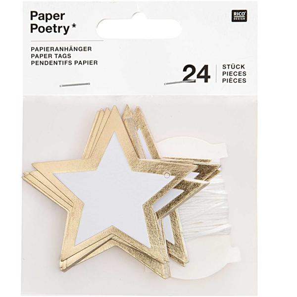 RICO DESIGN Geschenkanhänger Sterne 6.5cm 99001.85.32 gold 24 Stück