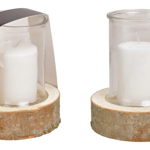 ROOST Windlicht mit Kerze 14x18x14cm 10028999 auf Holzsockel