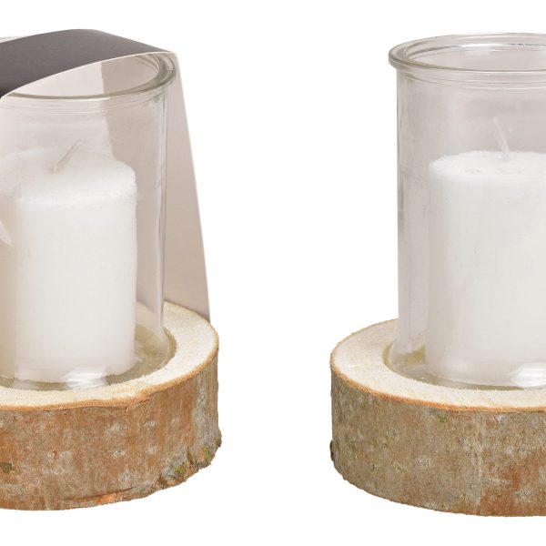 ROOST Windlicht mit Kerze 14x18x14cm 10028999 auf Holzsockel