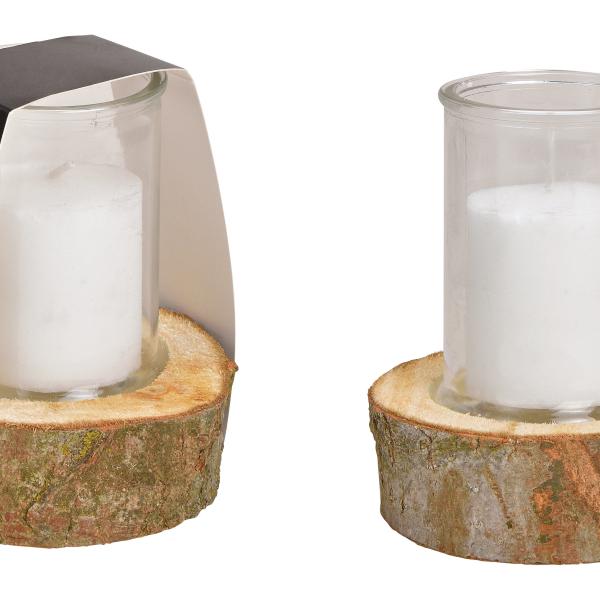 ROOST Windlicht mit Kerze 12x16x12cm 10029000 auf Holzsockel