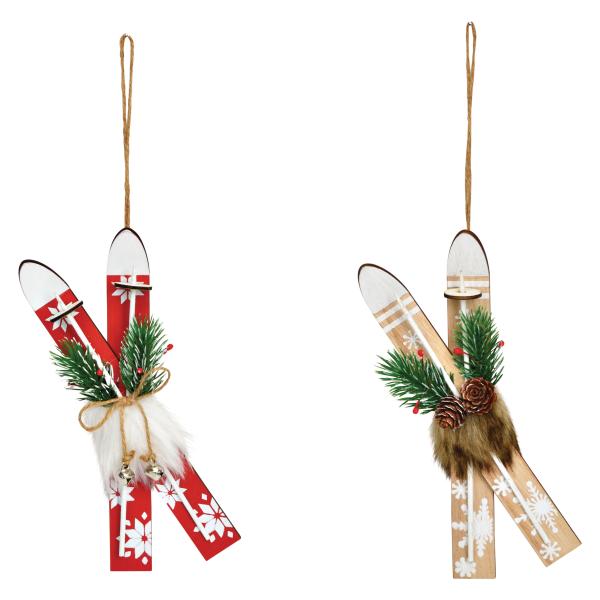ROOST Weihnachtshänger Skier 7x20cm 10033983 assortiert, aus Holz