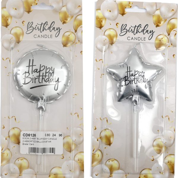 ROOST Kerze Happy Birthday CD6126 Silber, assortiert