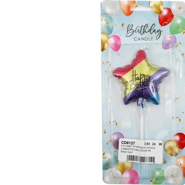 ROOST Kerze Happy Birthday CD6127 bunt gestreift, assortiert