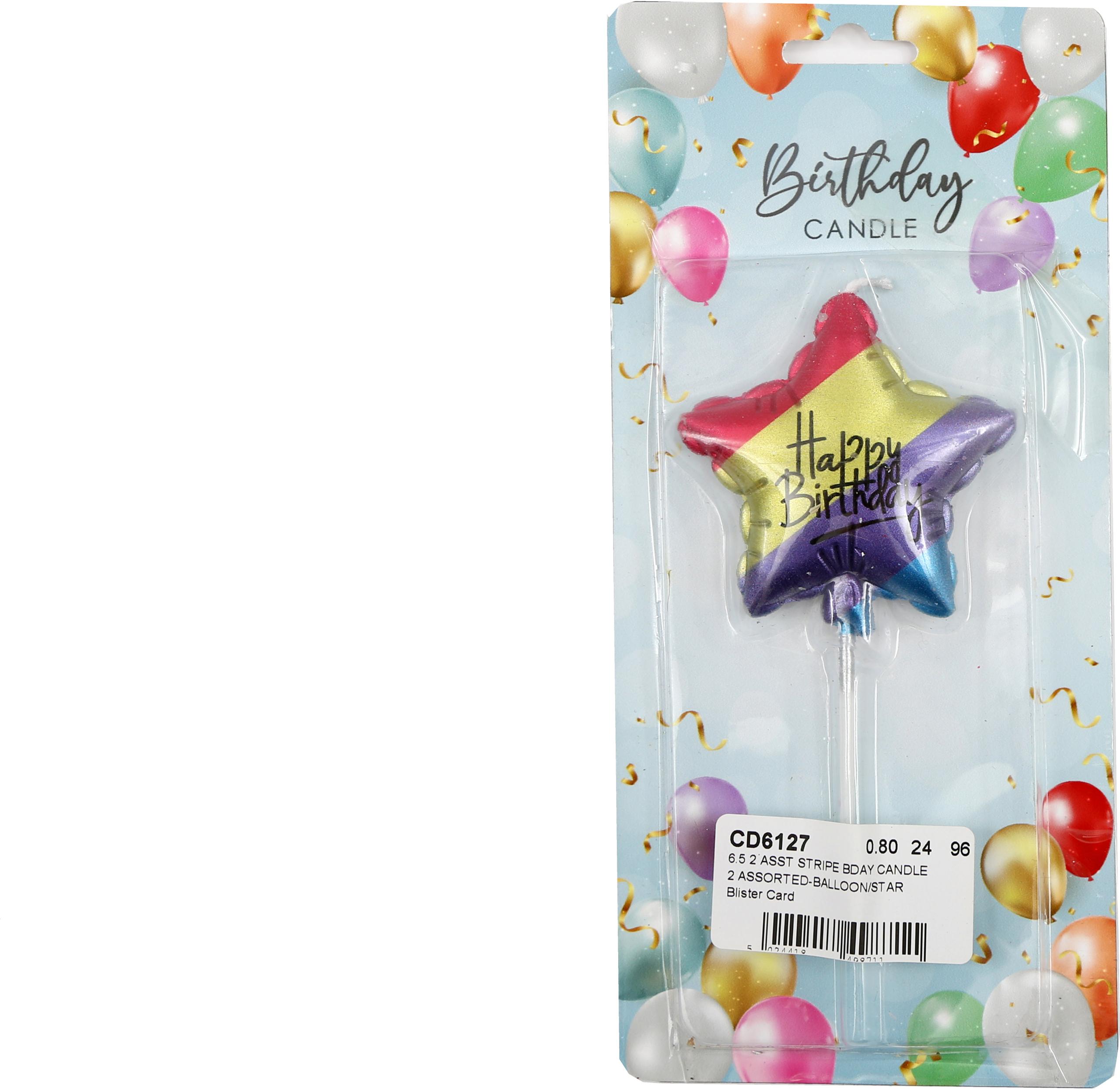 ROOST-CD6127-5024418498711 ROOST Kerze Happy Birthday CD6127 bunt gestreift, assortiert – Hochwertig & günstig bei ShopDeca