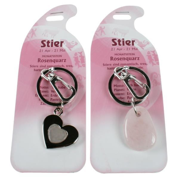 ROOST Schlüsselanhänger Stier G262 Rosenquarz 2 Motive ass.