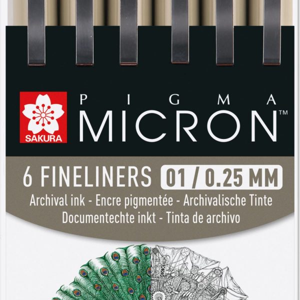 SAKURA Pigma Micron 01 Set 0.25mm POXSDK016 Basic Farben 6 Stück