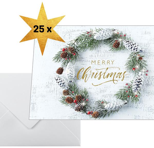 SIGEL Weihnachtskarten A6 DS089 Holzoptik, Kranz 25 Stück