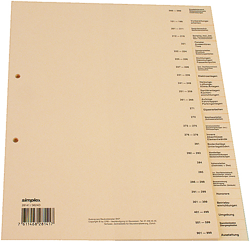 SIMPLEX Bauabrechnungsregister A4 28141 braun DE 26-teilig