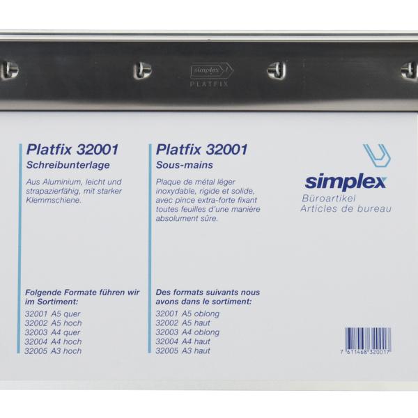 SIMPLEX Schreibplatte Platfix 32001 aluminium, für A5 quer