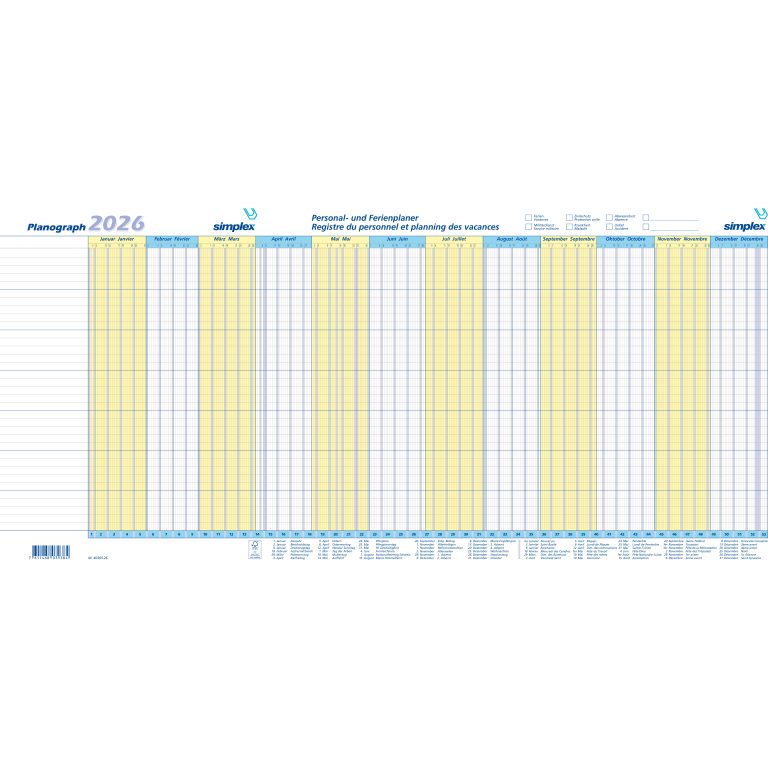 SIMPLEX Planograph 10 Stück 2026 40365.26 1J/1S DE/FR 64x29.6cm
