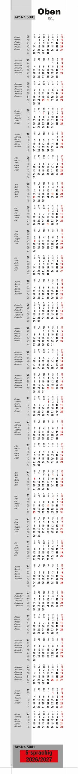 SIMPLEX Ersatzkalender 3-Mon. 2026/27 50121.26 für 2 Jahre ML 93x132cm