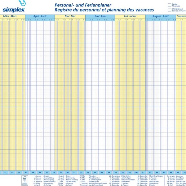 SIMPLEX Planograph 3 Stück 2026 S40365.26 1J/1S DE/FR 64x29.6cm