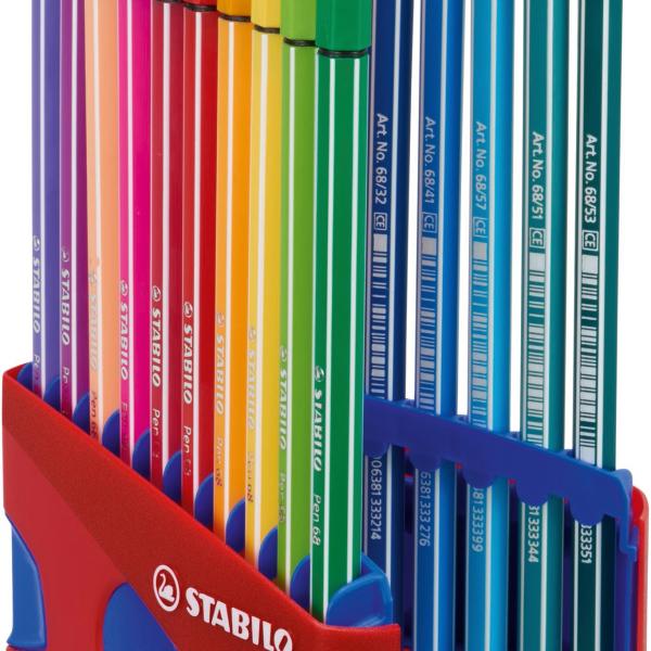 STABILO Fasermaler Pen 68 1mm 6820-04 20er Color Box rot/blau