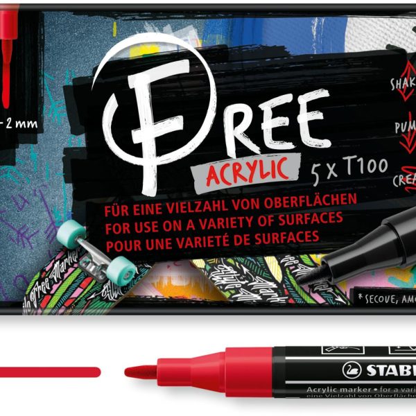 STABILO FREE Acrylic T100 1-2mm 691/5-01 Royal 5er Etui