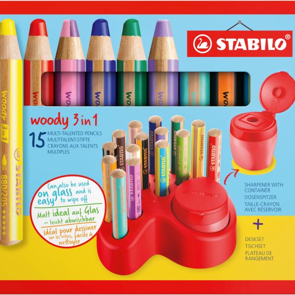 STABILO Farbstifte Woody 3 in 1 8802-15-01 Tischset, 15-teilig ass.