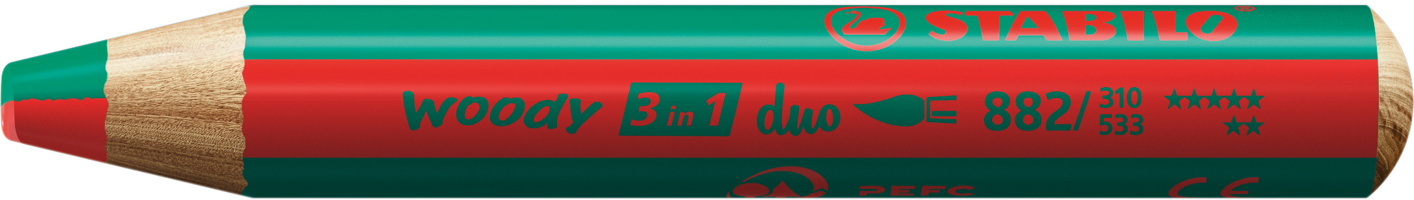STABILO-882-310-533-4006381603690 STABILO Farbstift Woody 3 in 1 882/310-533 Duo, rot/dunkelgrün – Hochwertig & günstig bei ShopDeca
