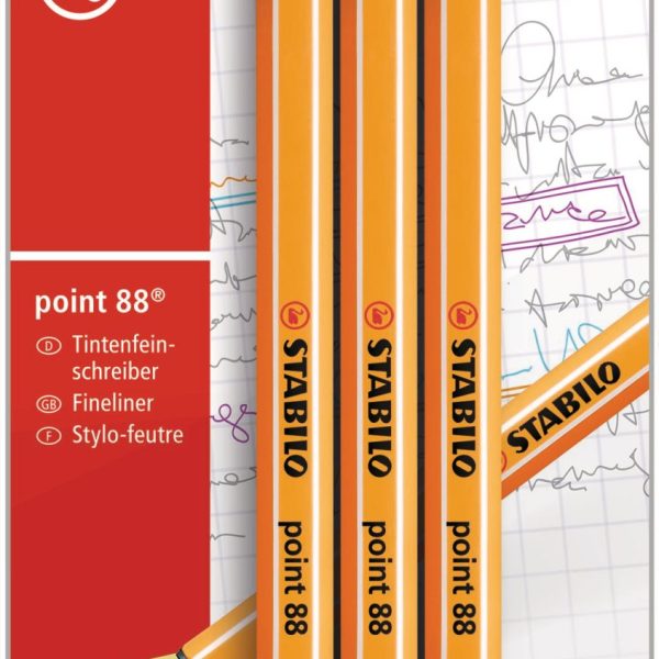 STABILO Fineliner Point 88 0.4mm B-14827-10 blau, 3 Stück