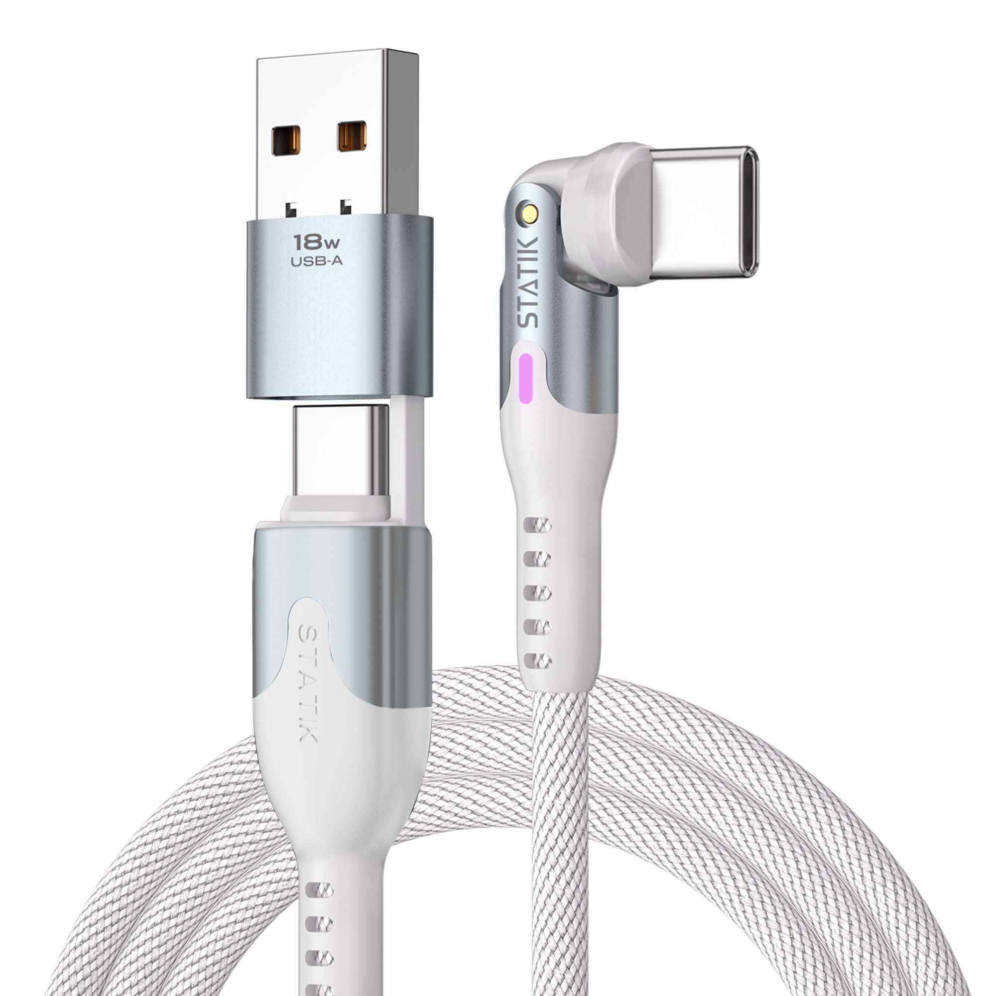 STATIK-PUP-0455-3FT-CC-WHT-0810024057689 STATIK PowerPivot Pro Nylon Braided PUP-0455-3FT-CC-WHT USB-C to C, 1m, 100W White – Hochwertig & günstig bei ShopDeca