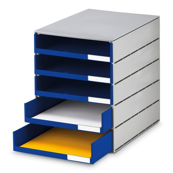STYRO Schubladenbox styroval pro 14-8001.38 grau/blau 5 Schubladen offen