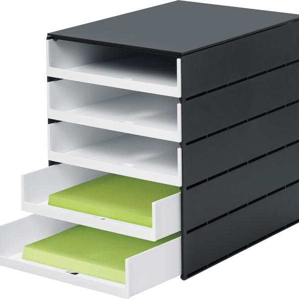 STYRO Schubladenbox styroval pro 14-8001.92 schwarz/weiss 5 Schubl. offen