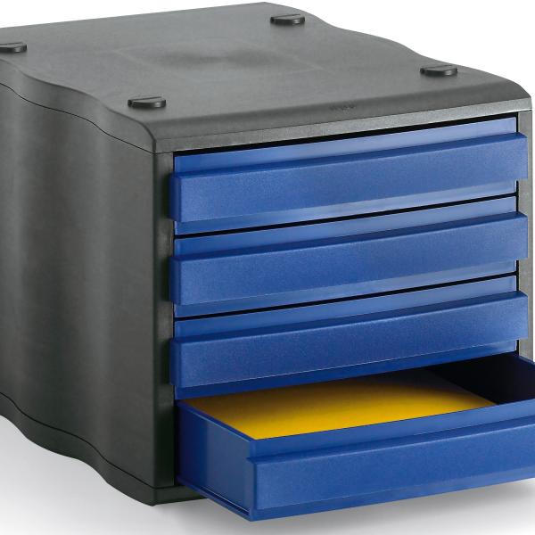 STYRO Schubladenbox styrowave 248-8500.39 schwarz/blau 4 Schubladen