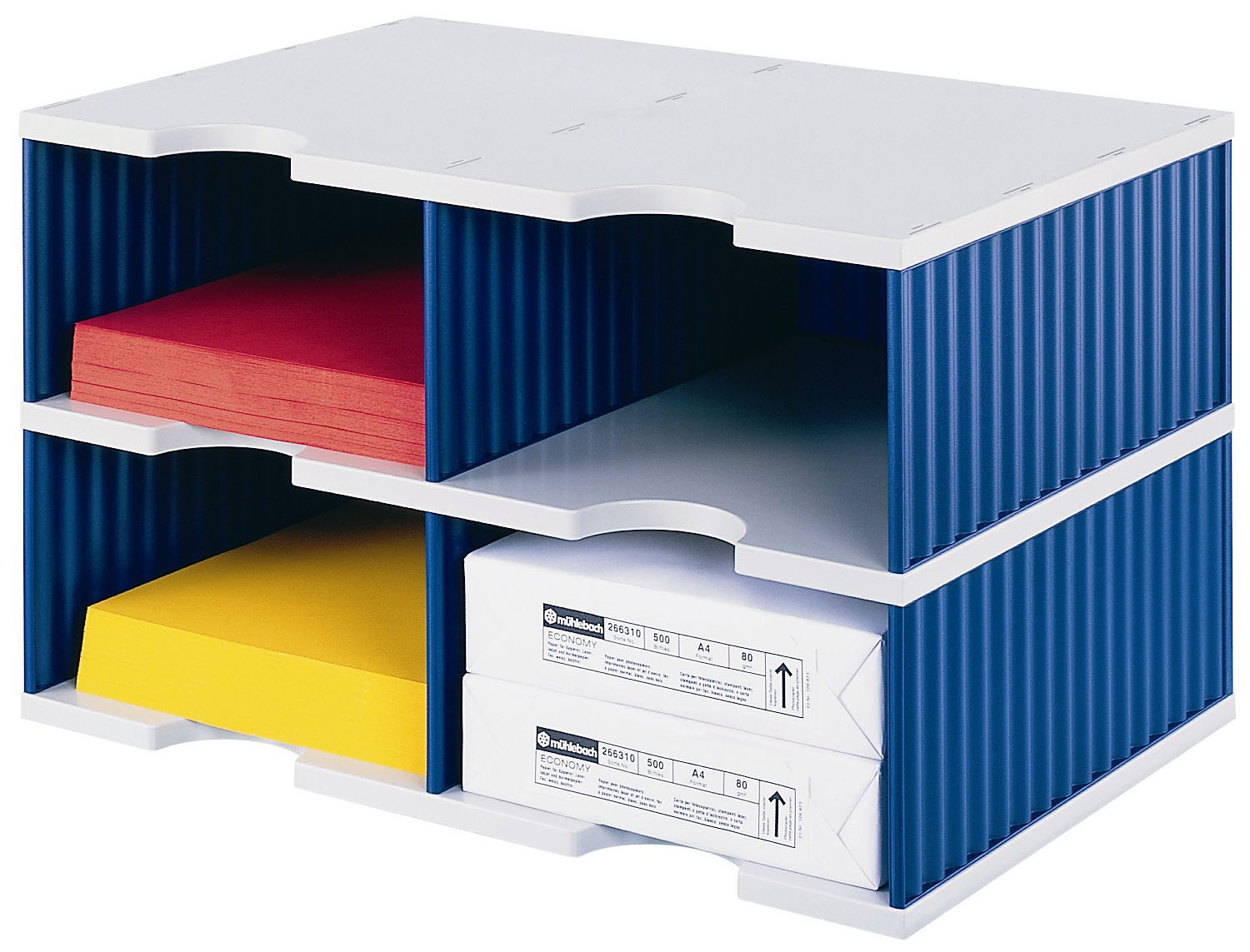 STYRO-268-0222.38-7612176107921 STYRO Ablagesystem styrodoc jumbo 268-0222.38 grau/blau 4 Fächer – Hochwertig & günstig bei ShopDeca