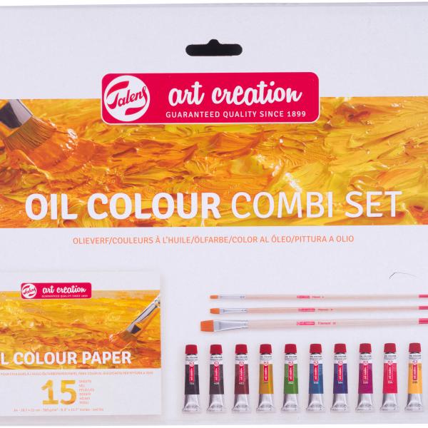 TALENS Öl Combi Set 12x12ml 9020194M Farbe, Pinsel, Papier