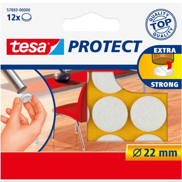TESA Filzgleiter Protect 22mm 578930000 weiss, rund 12 Stück