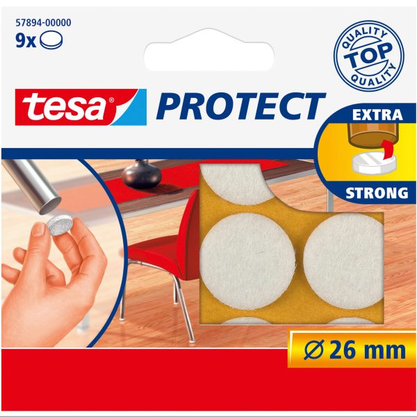 TESA Filzgleiter Protect 26mm 578940000 weiss, rund 9 Stück