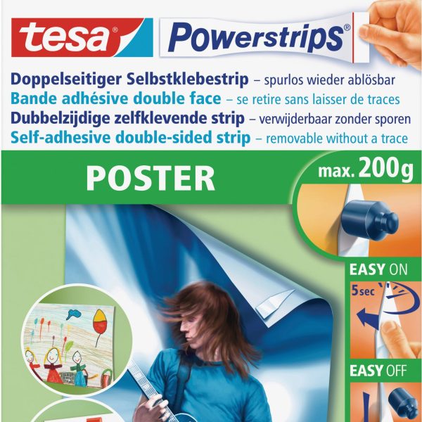 TESA Powerstrips Poster 20 Stück 580030007 ablösbar, Belastbarkeit 200g
