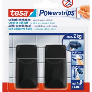 TESA Powerstrips Haken L 582790000020 schwarz 2 Stück