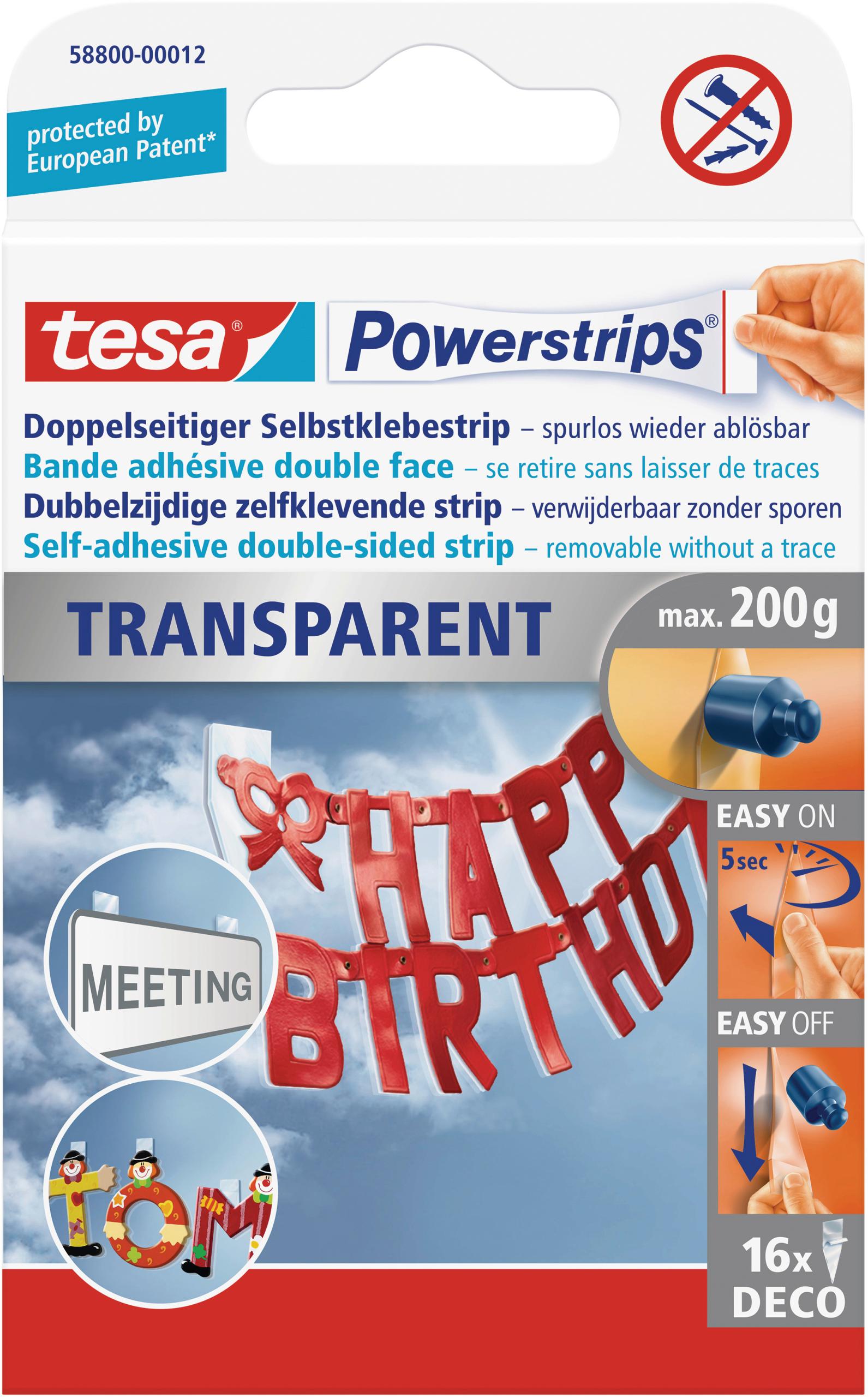TESA-588000001-4042448103895 TESA Powerstrips Deco 16 Stück 588000001 transparent, doppelseitig – Hochwertig & günstig bei ShopDeca