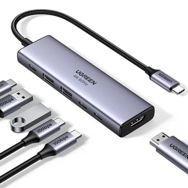 UGREEN 6-in-1 USB-C Hub 35999 10Gbps 4k60Hz, 100W, Gray