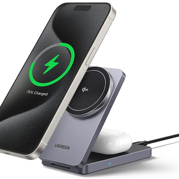 UGREEN Wireless Charger 2in1,20W,Qi2 45023 iPhone,AirPods,Gray