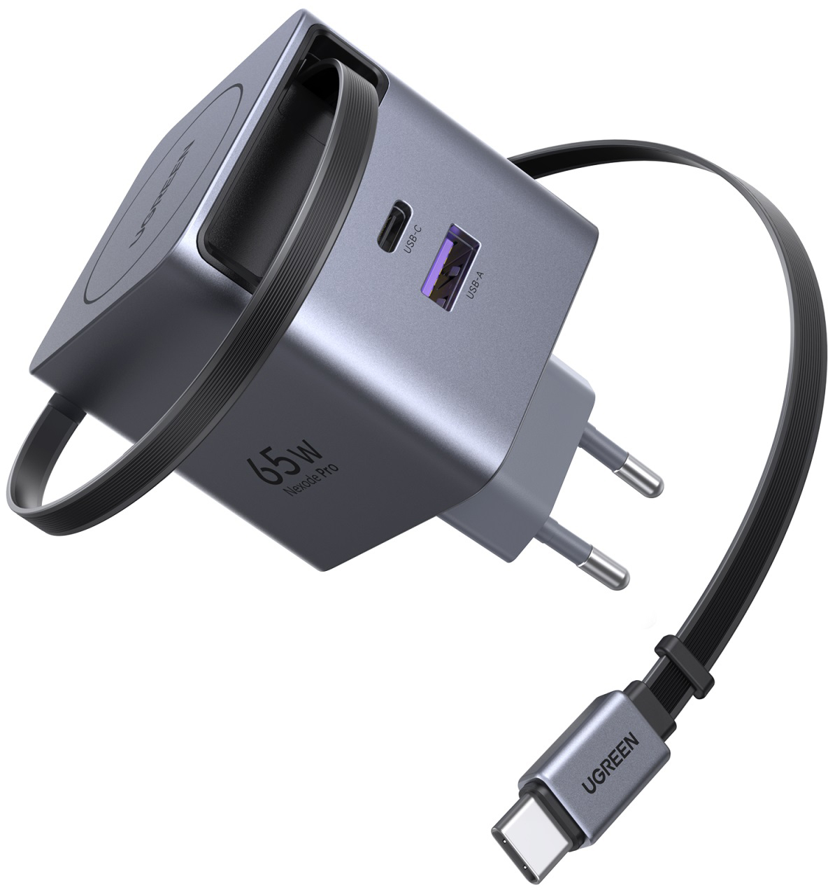 UGREEN-65825-6941876268252 UGREEN Fast Charger 2-Port 65W GaN 65825 Retractable Cable – Hochwertig & günstig bei ShopDeca