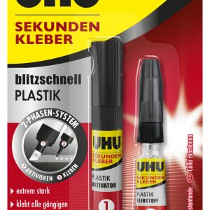 UHU Sekundenkleber PLASTIK 46140 blitzschnell, flüssig 2g+3ml
