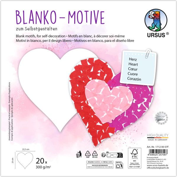 URSUS Blanko Motive 23x23cm 17120007F Herz 20 Blatt